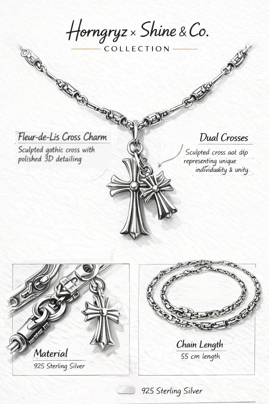 Tristan Double Fleur Cross Necklace