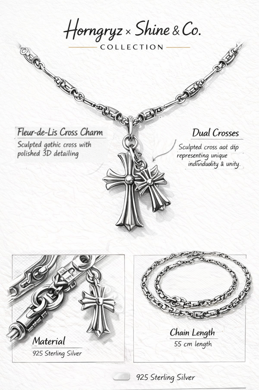 Tristan Double Fleur Cross Necklace
