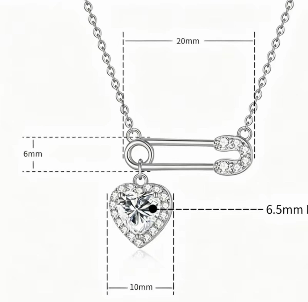 Heart Safety Pin Necklace