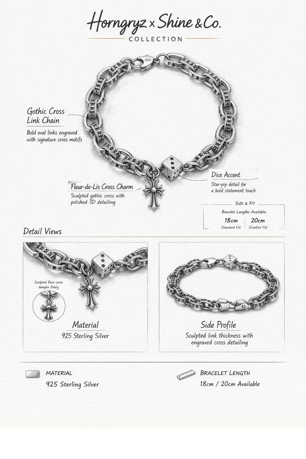 Eclipse Dice Fleur Cross Bracelet