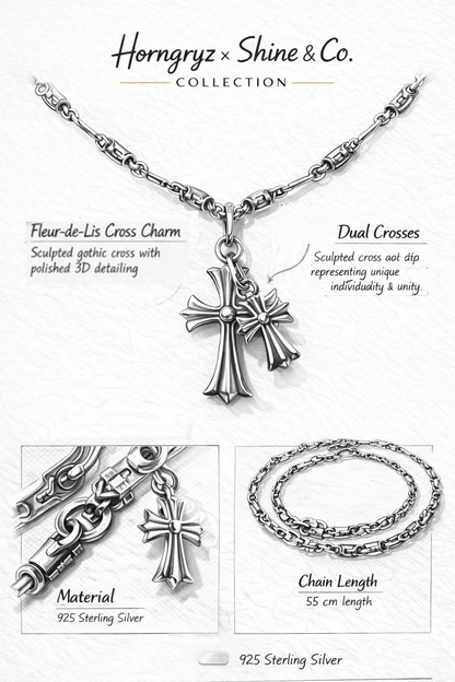 Tristan Double Fleur Cross Necklace