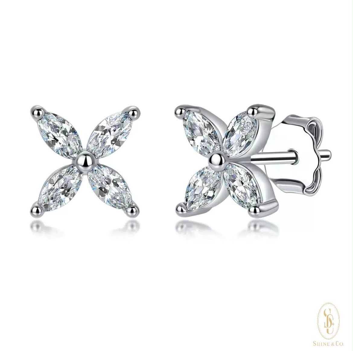 [PRE-ORDER] Flower Marquise Earrings - 18k White Gold Plated