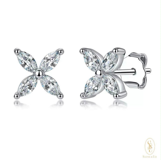 [PRE-ORDER] Flower Marquise Earrings - 18k White Gold Plated