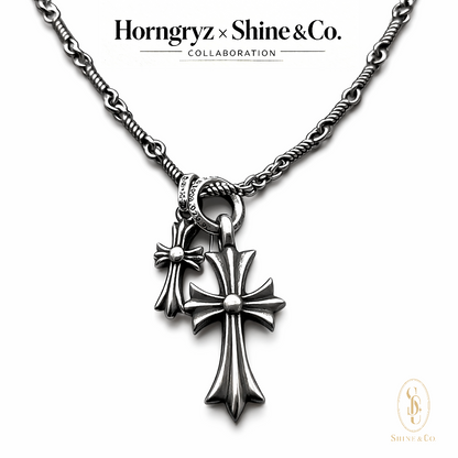 Tristan Double Fleur Cross Necklace