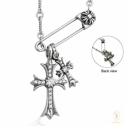 Double Cross Max Safety Pin Necklace [50cm]