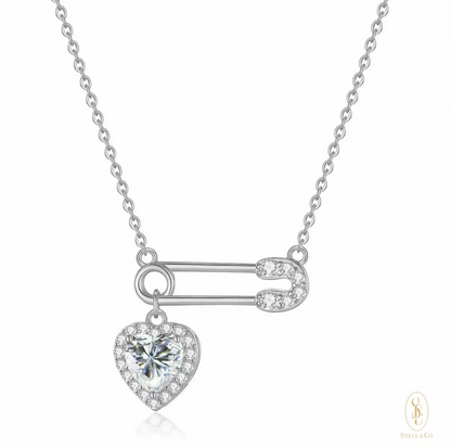 Heart Safety Pin Necklace