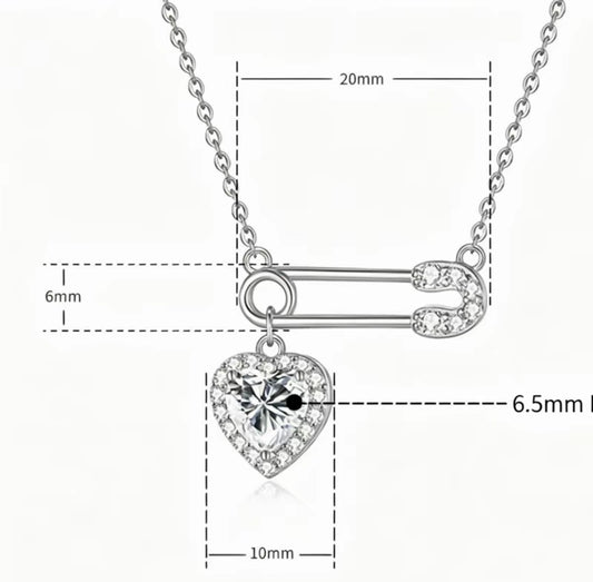 Heart Safety Pin Necklace