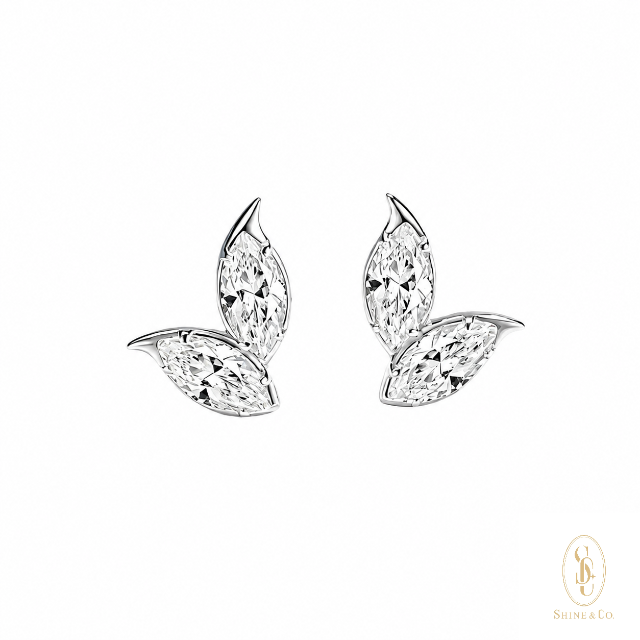 [NEW ARRIVALS] Marquise Double-Leaf Diamond Stud Earrings
