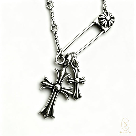 Double Cross Safety Pin Necklace [50cm]