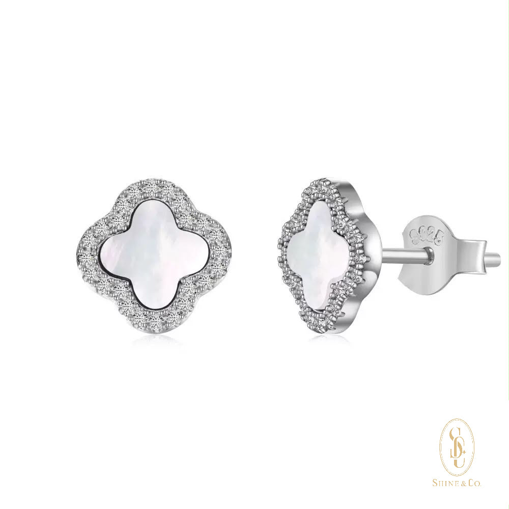 White Mother of Pearl Clover Earrings