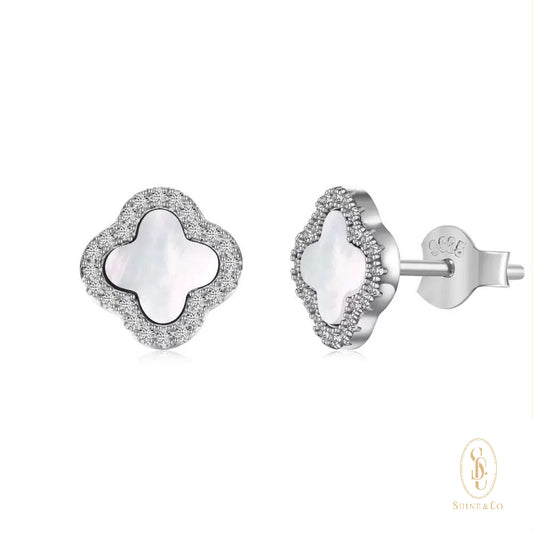 White Mother of Pearl Clover Earrings